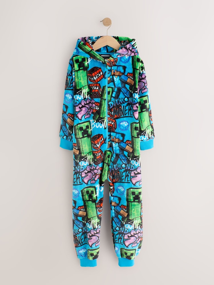 Blue Minecraft Fleece All-In-One (4-16yrs) - Image 1 of 4 Blue Minecraft Fleece All-In-One (4-16yrs) - Image 1 of 4