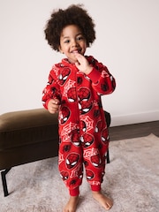 Red All Over Spiderman Fleece All-In-One (9mths-10yrs) - Image 1 of 3