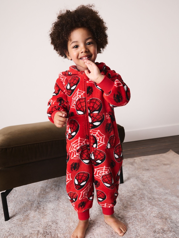 Red All Over Spiderman Fleece All-In-One (9mths-10yrs) - Image 1 of 3 Red All Over Spiderman Fleece All-In-One (9mths-10yrs) - Image 1 of 3