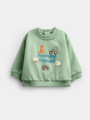 Jojo Maman Bébé Green Farmyard Baby Appliqué Sweatshirt & Jogger Set - Image 2 of 6