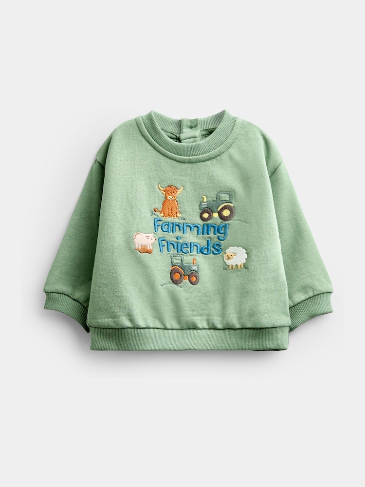 Jojo Maman Bébé Green Farmyard Baby Appliqué Sweatshirt & Jogger Set - Image 2 of 6 Jojo Maman Bébé Green Farmyard Baby Appliqué Sweatshirt & Jogger Set - Image 2 of 6