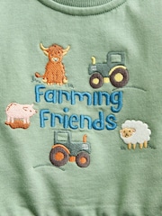 Jojo Maman Bébé Green Farmyard Baby Appliqué Sweatshirt & Jogger Set - Image 6 of 6