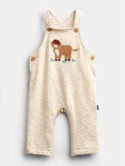 JoJo Maman Bébé Oat Marl Highland Cow Appliqué Dungaree Set - Image 4 of 6