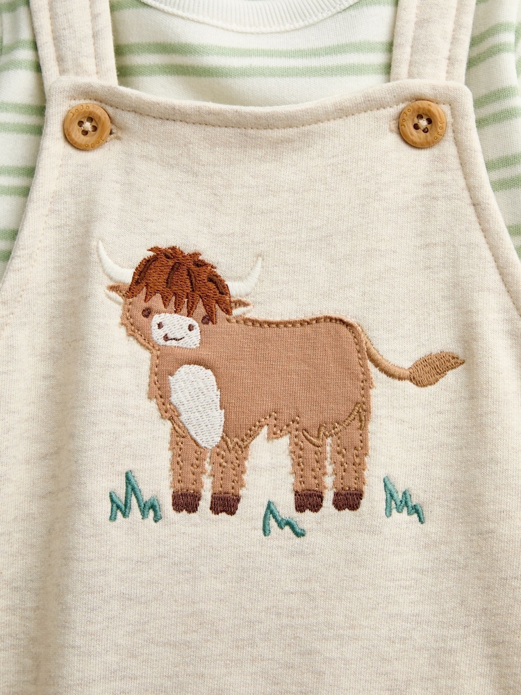 JoJo Maman Bébé Oat Marl Highland Cow Appliqué Dungaree Set - Image 6 of 6 JoJo Maman Bébé Oat Marl Highland Cow Appliqué Dungaree Set - Image 6 of 6