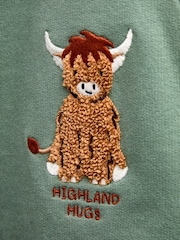 JoJo Maman Bébé Green Highland Cow Jersey Romper - Image 4 of 4