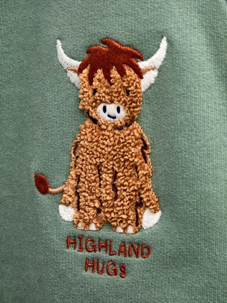 JoJo Maman Bébé Green Highland Cow Jersey Romper - Image 4 of 4 JoJo Maman Bébé Green Highland Cow Jersey Romper - Image 4 of 4