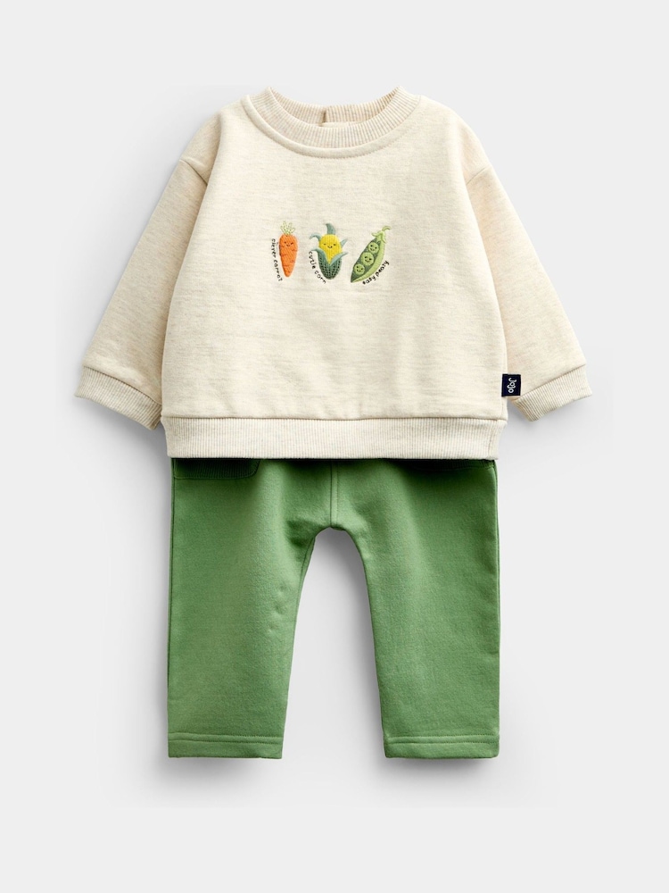 Jojo Maman Bébé Green Vegetable Appliqué Sweatshirt & Jogger Set - Image 1 of 7 Jojo Maman Bébé Green Vegetable Appliqué Sweatshirt & Jogger Set - Image 1 of 7
