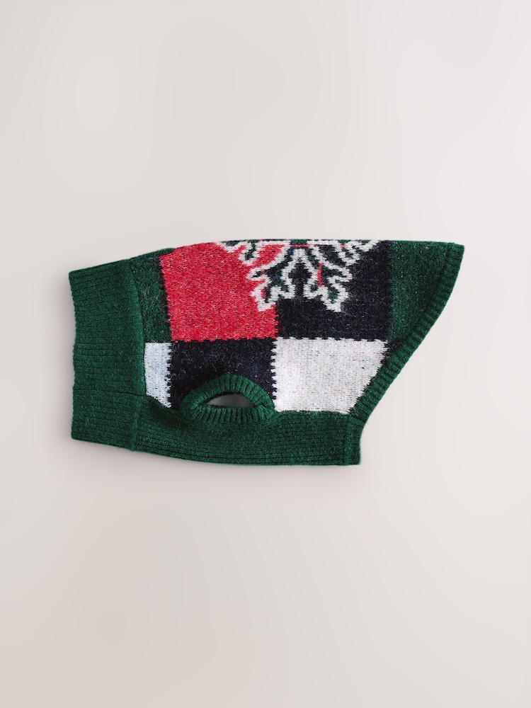 Verde/Multicolor - Christmas Snowflake Check Knitted Pet Jumper with Wool - Imagen 1 de 5