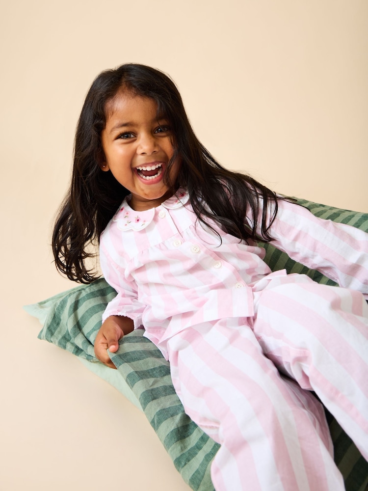 JoJo Maman Bébé Pink Stripe Woven Pyjamas - Image 1 of 2 JoJo Maman Bébé Pink Stripe Woven Pyjamas - Image 1 of 2