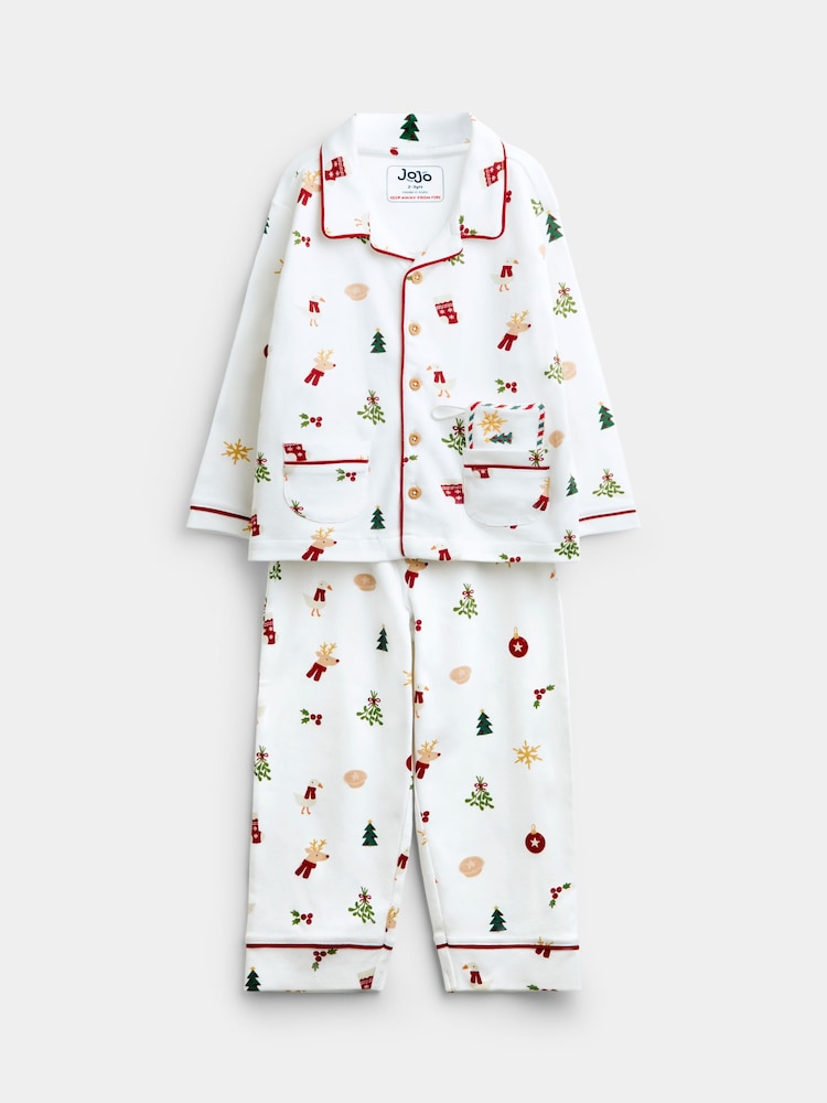 JoJo Maman Bébé White Christmas Letter to Santa Pyjamas - Image 1 of 8 JoJo Maman Bébé White Christmas Letter to Santa Pyjamas - Image 1 of 8