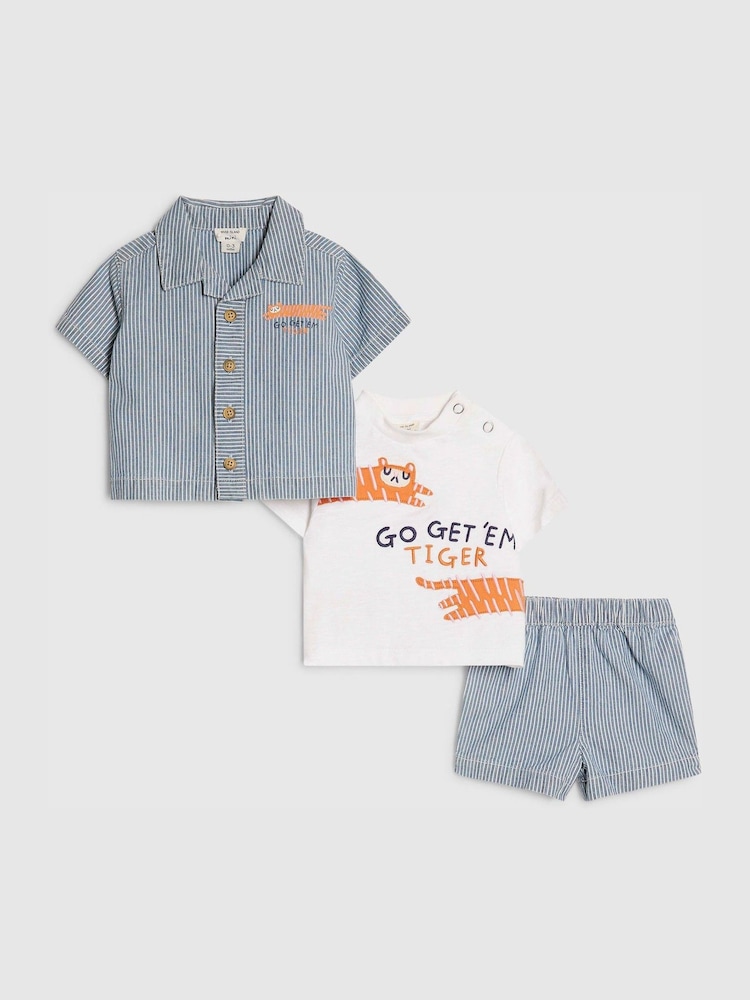 River Island Blue Tiger Stripe Shirt & Shorts Set 3 Piece - Image 1 of 5 River Island Blue Tiger Stripe Shirt & Shorts Set 3 Piece - Image 1 of 5