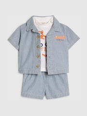 River Island Blue Tiger Stripe Shirt & Shorts Set 3 Piece - Image 3 of 5