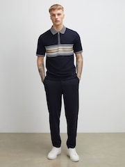 River Island Blue Slim Fit Stripe Panel Polo Shirt - Image 3 of 4