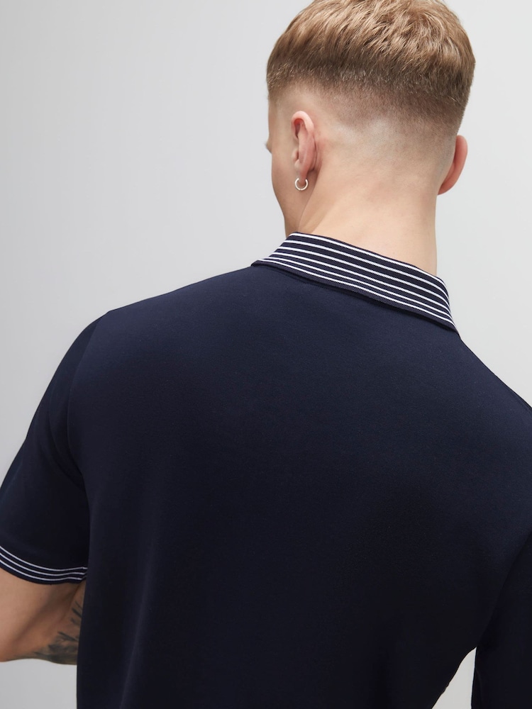 River Island Blue Slim Fit Stripe Panel Polo Shirt - Image 4 of 4