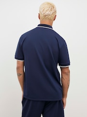 River Island Blue Slim Fit Textured Zip Polo Shirt - Image 2 of 4