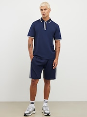 River Island Blue Slim Fit Textured Zip Polo Shirt - Image 3 of 4