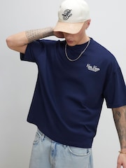 River Island Blue Oversized Casa Resort T-Shirt - Image 1 of 4