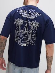 River Island Blue Oversized Casa Resort T-Shirt - Image 3 of 4