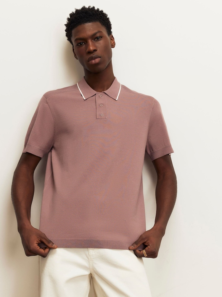 River Island Pink Slim Fit Tipped Polo Shirt - Image 1 of 4