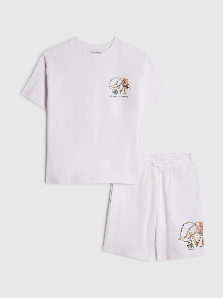 River Island White Del Maar T-Shirt & Shorts Set - Image 2 of 5 River Island White Del Maar T-Shirt & Shorts Set - Image 2 of 5