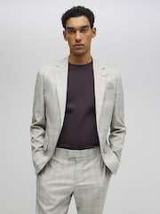 River Island Brown Skinny Fit Check Suit Jacket - Image 1 of 4