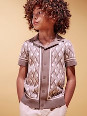 River Island Natural Geo Print Knitted Shirt - Image 1 of 6