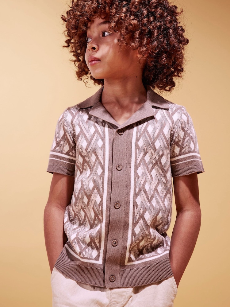 River Island Natural Geo Print Knitted Shirt - Image 1 of 6 River Island Natural Geo Print Knitted Shirt - Image 1 of 6
