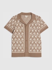 River Island Natural Geo Print Knitted Shirt - Image 3 of 6