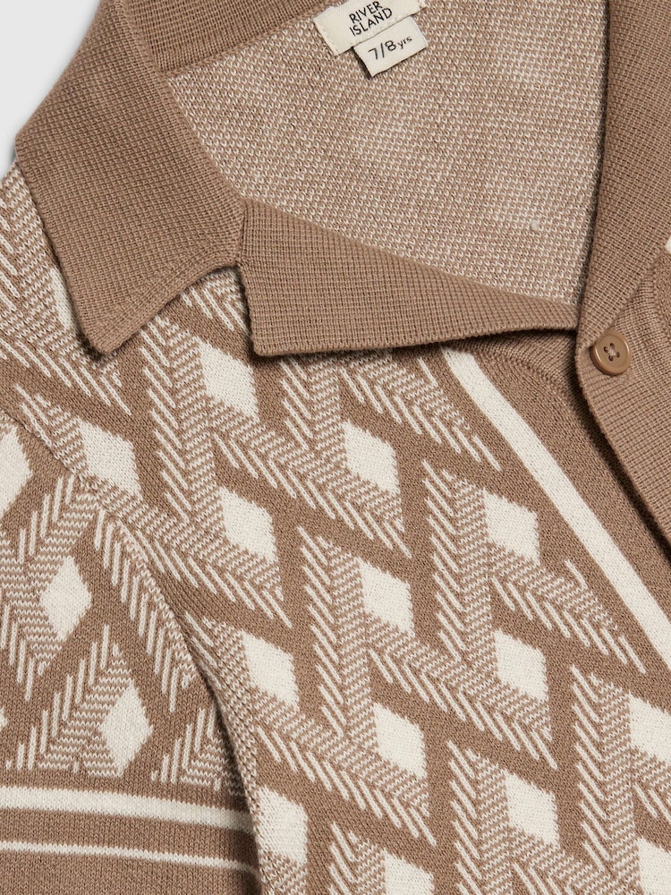 River Island Natural Geo Print Knitted Shirt - Image 6 of 6 River Island Natural Geo Print Knitted Shirt - Image 6 of 6