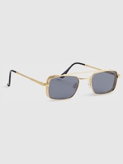River Island Gold Flat Top Rectangle Sunglasses - Image 1 of 4
