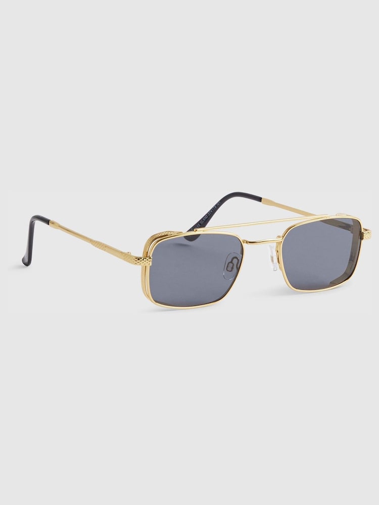 River Island Gold Flat Top Rectangle Sunglasses - Image 1 of 4