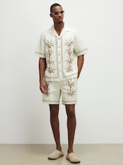 River Island Cream Embrodierred Palm Pull On Shorts - Image 1 of 4