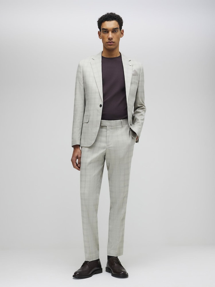 River Island Grey Skinny Fit Check Suit Trousers - Image 1 of 4