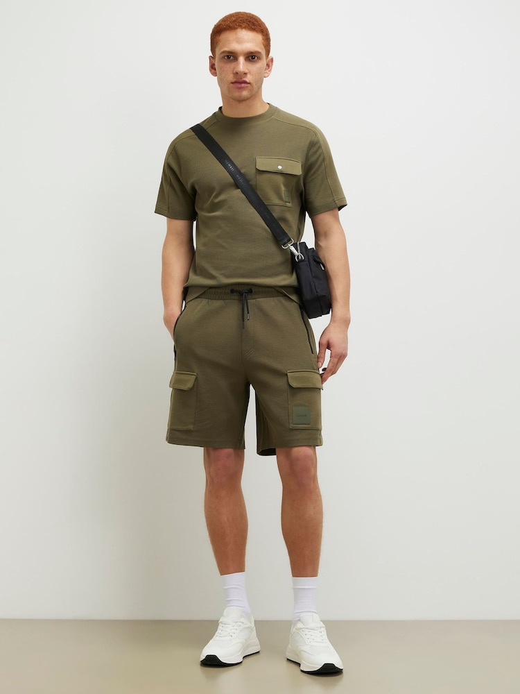 River Island Green Slim Fit Waffle Pocket T-Shirt - Image 2 of 5