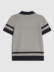 River Island Blue Geo Print Button Through Polo Shirt - Image 2 of 4