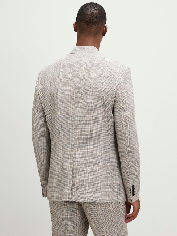 River Island Natural Slim Fit Linen Check Suit Jacket - Image 2 of 4
