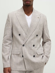River Island Natural Slim Fit Linen Check Suit Jacket - Image 3 of 4