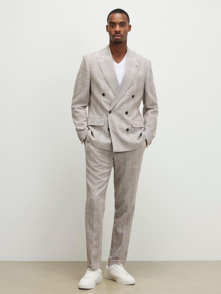 River Island Natural Slim Fit Linen Check Suit Jacket - Image 4 of 4