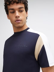 River Island Blue Slim Fit Colour Block T-Shirt - Image 4 of 4