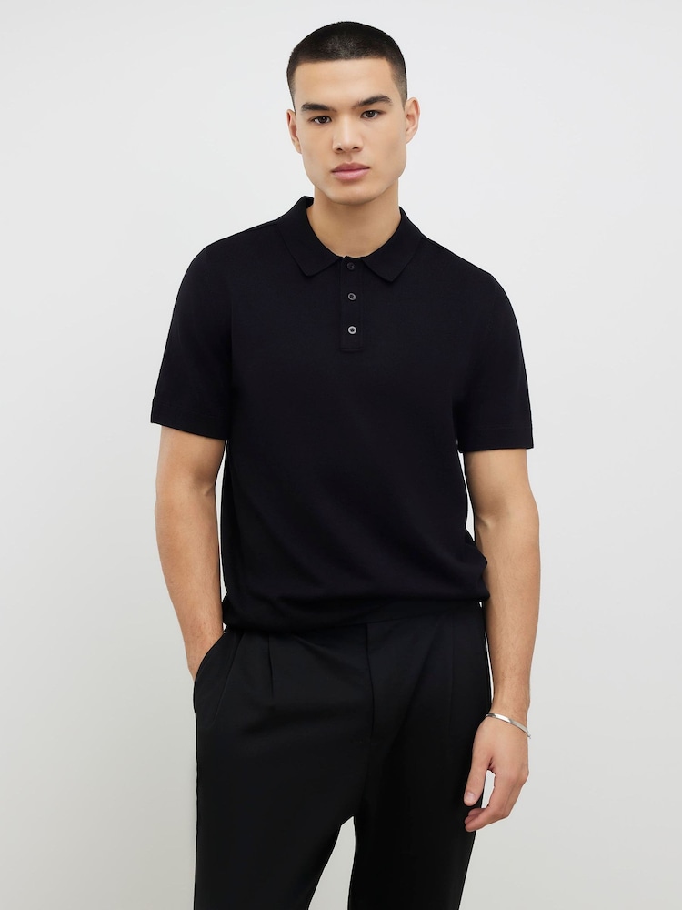 River Island Black Slim Fit Essential Polo Shirt - Image 1 of 4