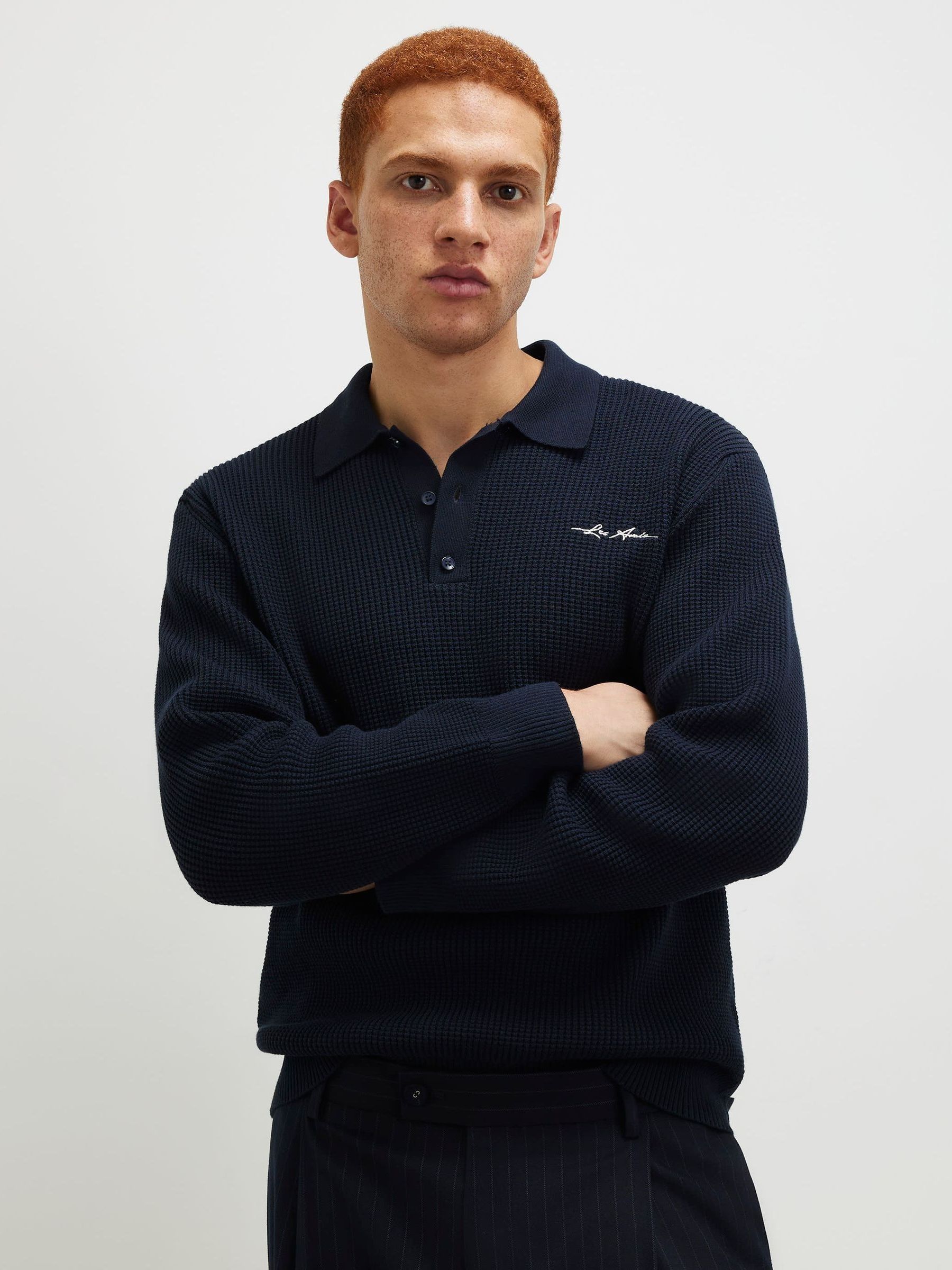 Buy River Island Navy Waffle Knit Rugby Shirt from the Next UK