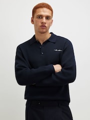 River Island Blue Waffle Knit Rugby Shirt - Image 1 of 4