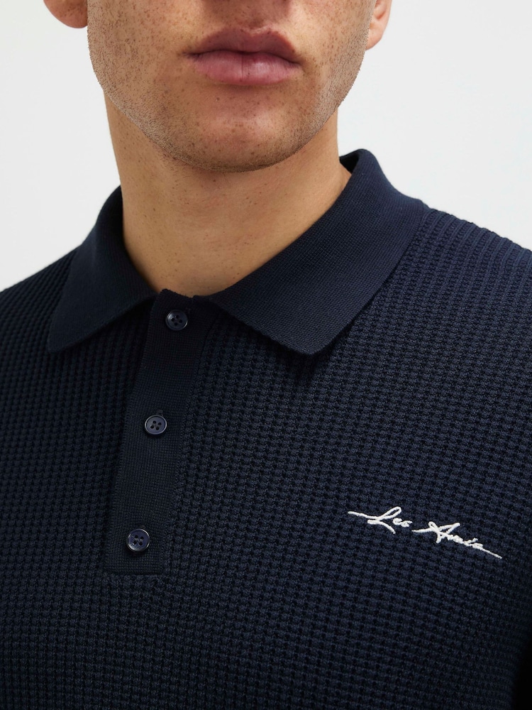 River Island Blue Waffle Knit Rugby Shirt - Image 4 of 4