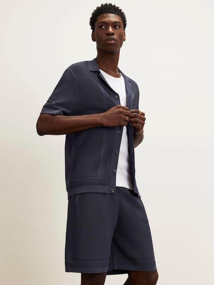 River Island Blue Slim Fit Glossy Knitted Shorts - Image 1 of 4