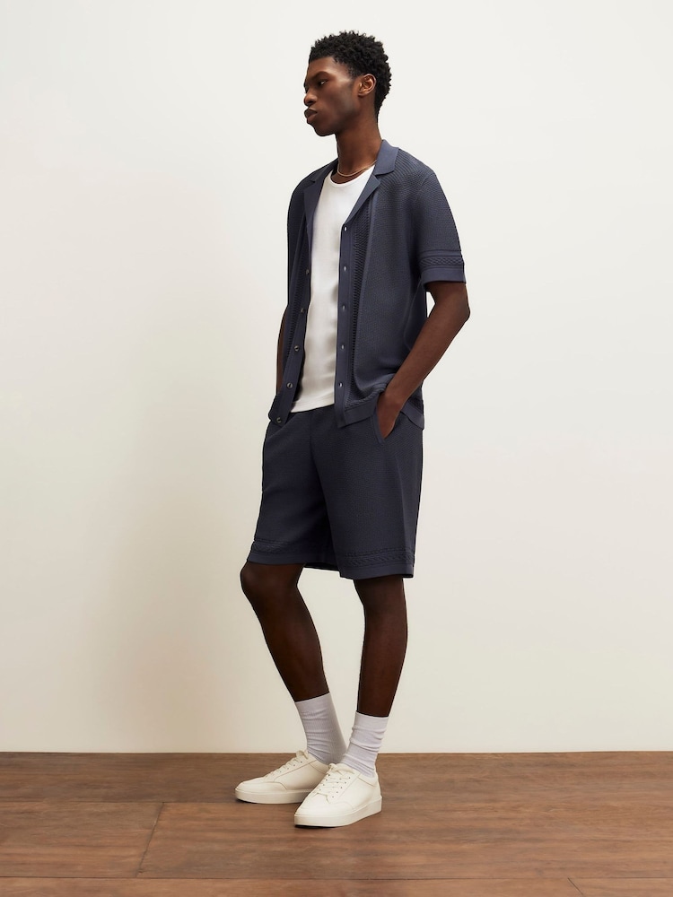 River Island Blue Slim Fit Glossy Knitted Shorts - Image 2 of 4