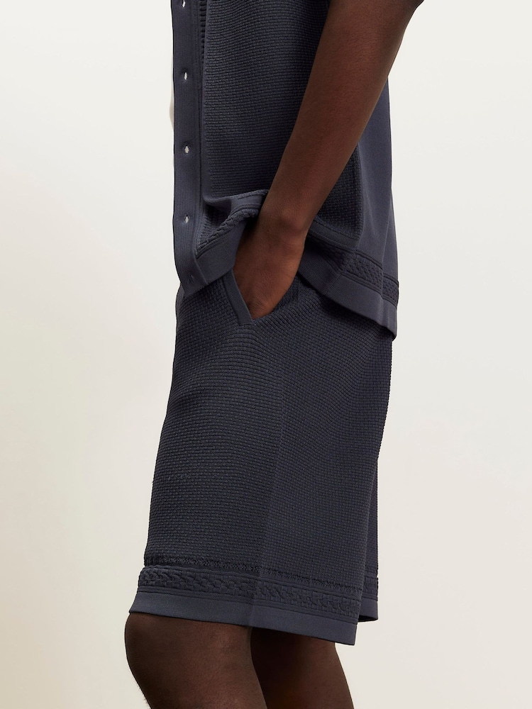 River Island Blue Slim Fit Glossy Knitted Shorts - Image 4 of 4