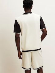 River Island Cream Slim Fit Glossy Knitted Colour Block Shirt - Image 3 of 4