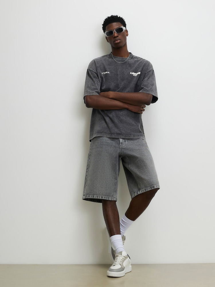 River Island Washed Denim Jorts Shorts - Image 1 of 4