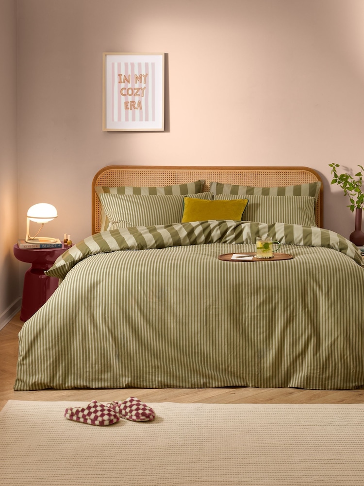 Furn Green The Ultimate Stripe Reversible Duvet Cover and Pillowcase Set - Image 1 of 4