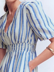 Boden Blue Irene Puff Sleeve Linen Dress - Image 2 of 6